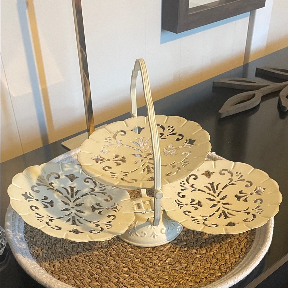 Cream Metal Tiered Serving Tray